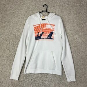 Hollister Hooded‎ Sweatshirt Mens XL White Surf Beach Pocket Graphic Casual
